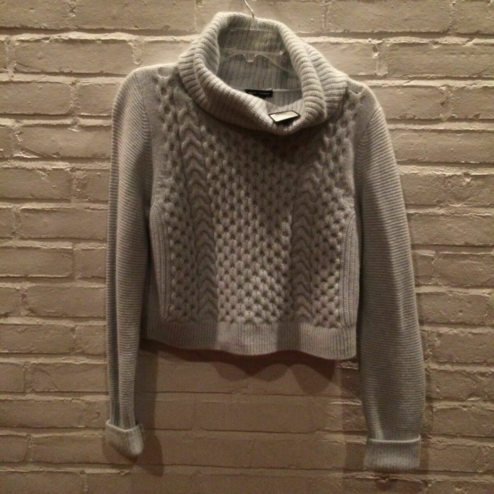 NWT NEW CLUB MONACO Light Blue Cowl Neck Chunky Crop Sweater - Org $129 - Size L